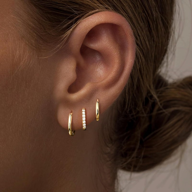 Poxtex Small Sterling Silver Huggie Hoop Earrings Set for Women, Hypoallergenic 14K Gold Plated Hoops Stacks for Multiple Piercings, Dainty Cute Mini Lightweight Cartilage Studs Trendy Jewelry Gift - Image 2